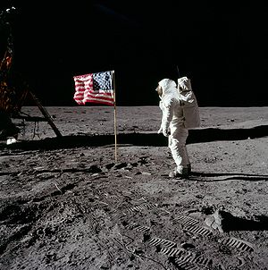 Astronaut Buzz Aldrin during the first human l...
